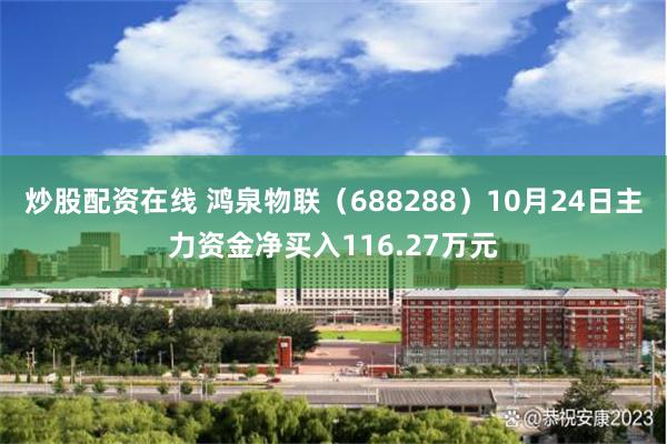 炒股配资在线 鸿泉物联（688288）10月24日主力资金净买入116.27万元